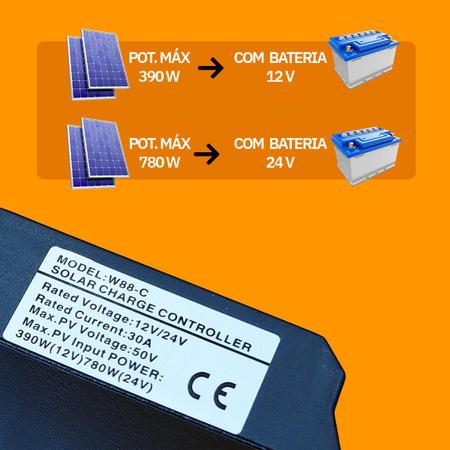 Controlador De Carga Para Painel Solar 30A Usb 12/24V Pwm - MaxPow