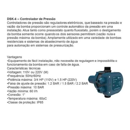 Controlador eletronico de pressao de agua - dsk-4 110v/220v - LEPONO Imagem de Controlador eletronico de pressao de agua - dsk-4 110v/220v