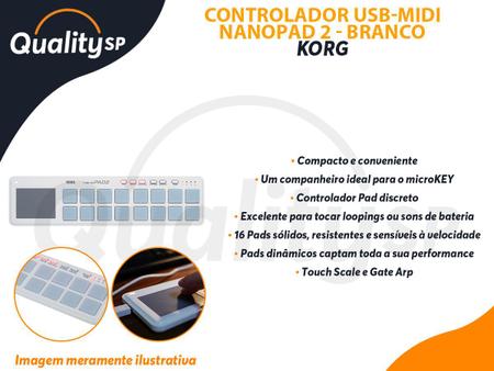 Imagem de Controlador Teclado Korg Nanopad2 USB Midi 16 Pads Sólidos Portátil Branco