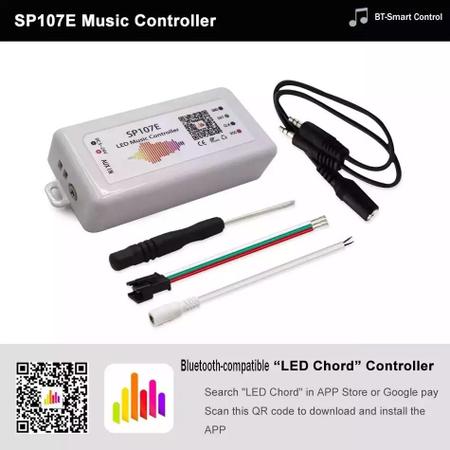 Imagem de Controladora SP107e Bluetooth Fita LED RGB Digital 2811 2812 2815 6803 VU Endereçada 5-24V