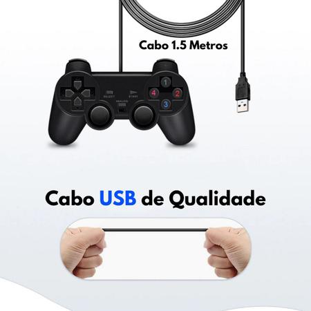 Controlador de jogos com fio, Joystick Gamepad com controle de jogo de PC  de vibração dupla compatível com PS3, Switch, Windows 10/8/7 PC, laptop, TV  Box, telefones celulares Android, cabo USB de