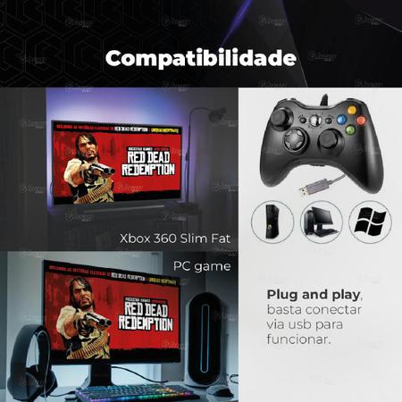 Imagem de Controle Manete Compatível com Console Xbox 360 Slim X360 e Pc/Computador Joystick Com Fio USB - Preto