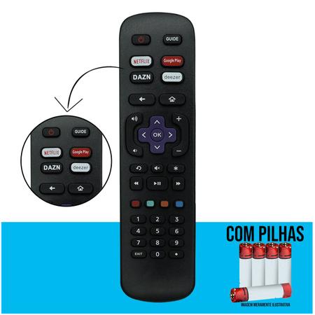 Imagem de Controle Remoto Compatível com Tv Smart Aoc Roku Netflix Deezer Google Play Dazn