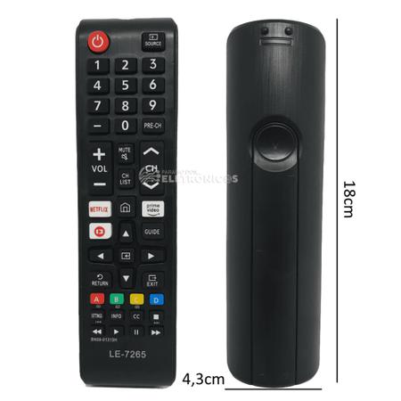 Imagem de Controle Remoto Compatível P/ Smart TV Samsung Teclas Netflix, Prime Vídeo, Home e Globoplay LE7265