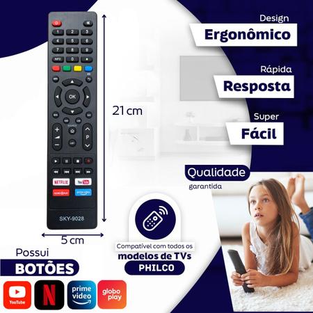 Imagem de Controle Remoto Para Tv Philco 4K Smart Tecla Netflix Globoplay Youtube Prime