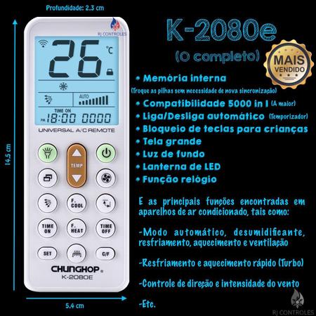 Imagem de Controle Remoto Universal K-2080e para ar condicionado Equation e muitas outras marcas