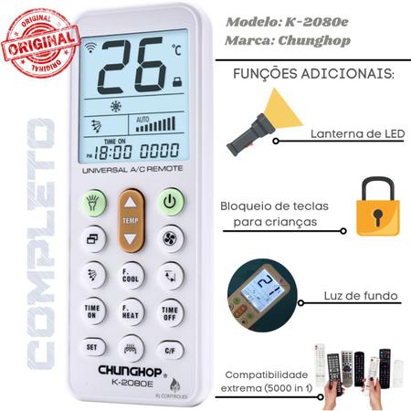 Imagem de Controle Remoto Universal K-2080e para Ar Condicionado Portátil e Split Delonghi