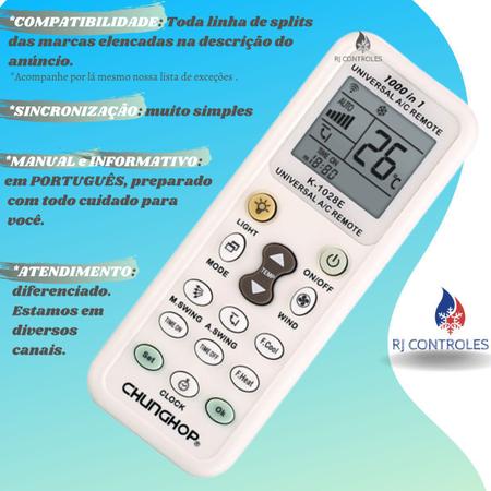 CONTROLE REMOTO UNIVERSAL PARA AR CONDICIONADO CONSUL GREE HITACHI