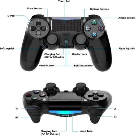 Controle PS4 compatível Playstation 4 Sem Fio com Touch - Preto