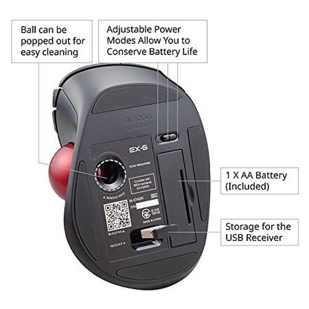 Imagem de Controle Trackball Ergonômico sem Fio de Polegar - 6 Botões e Sensor Óptico de Jogo - Bola Vermelha