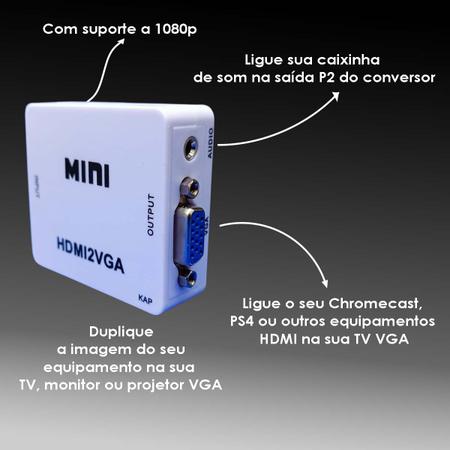 Imagem de Conversor Adaptador Hdmi Para Vga (HDMI2VGA) compatível com vídeo games, Desktops, Notebooks.