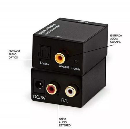 Imagem de Conversor Áudio Óptico Digital Fibra/Coaxial Para Rca Analógico