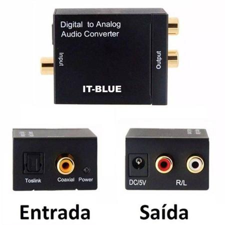 Imagem de Conversor Digital para analógico RCA converte Áudio Optico Toslink Coaxial para R/L - IT-BLUE