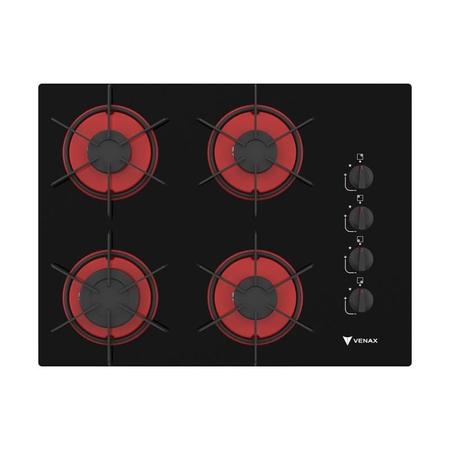 Imagem de Cooktop 4 Bocas Venax Arena Preto/Vermelho Gas Glp