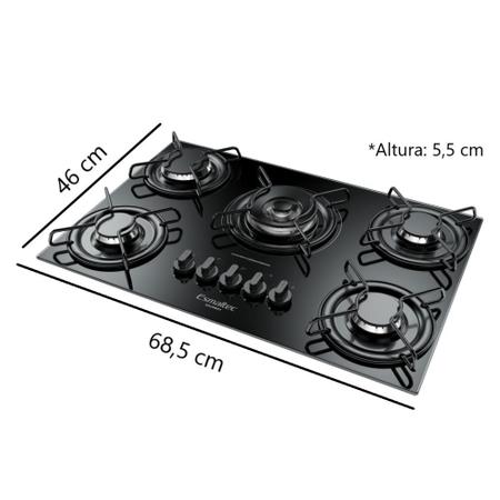 Imagem de Cooktop 5 Bocas a Gás Esmaltec Gourmet com Acendimento Automático Preto Bivolt