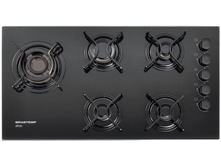 Imagem de Cooktop 5 Bocas a Gás GLP Brastemp Vidro Temperado - Quadrichama Preto Ative! BDD85 AEUNA