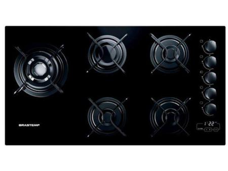 Imagem de Cooktop 5 Bocas a Gás GLP Brastemp Vidro - Touch com Timer Preto Ative! BDT85