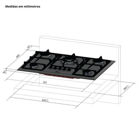 Imagem de Cooktop 5 Bocas Fischer Infinity Tripla Chama Acendimento Automático