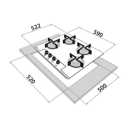 Imagem de Cooktop a Gás 4 Bocas Glass 60g 59x52 Bivolt Vidro Preto Franke