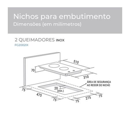 Imagem de Cooktop à Gás Suggar FG2002IX 2 Bocas Inox - Bivolt