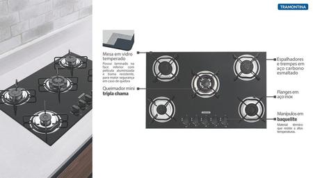 Imagem de Cooktop a Gás Tramontina Brasil Acendimento Superautomático 5 Queimadores