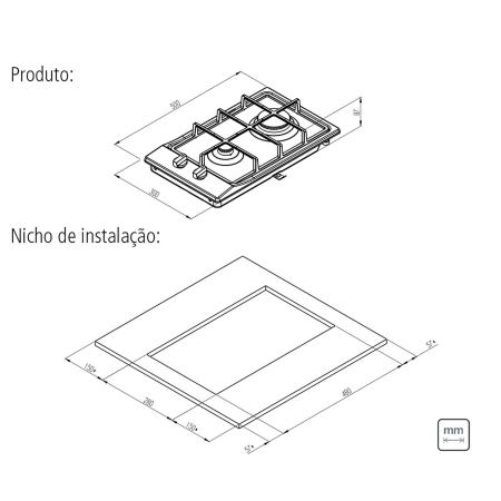 Imagem de Cooktop a Gás Tramontina Dominó Aço Inox + Ferro Fundido BIV