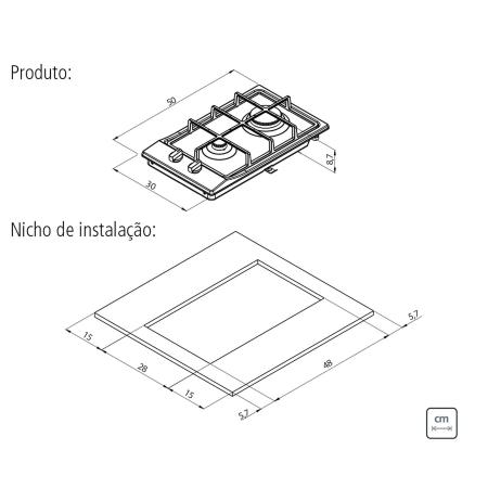 Imagem de Cooktop a Gás Tramontina Dominó Aço Inox + Ferro Fundido BIV