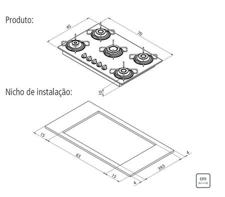 Imagem de Cooktop Tramontina 5 Bocas Brasil  com Acendimento Superautomático Preto  Bivolt