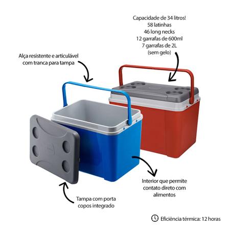 Imagem de Cooler Caixa Térmica Grande 34L c/ Alça 58 Latas Praia Pesca