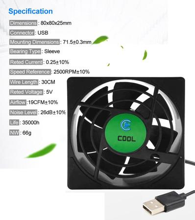 Imagem de Cooler Portátil 5v 80mm 2000rpm Receptor Conversor Refrigerador Resfriador De Aparelhos