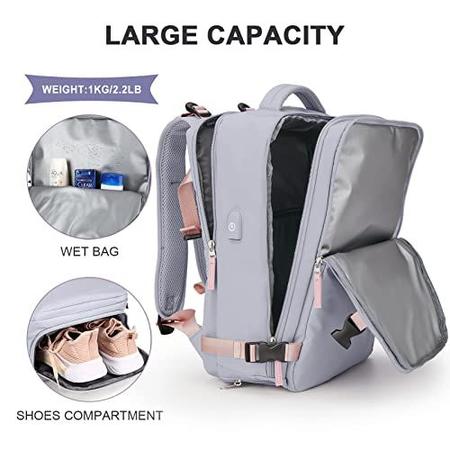 Imagem de coowoz Mochila de viagem grande mulheres, levar na mochila, mochila de caminhada impermeável esportes ao ar livre Rucksack casual Daypack School Bag Fit 15,6 polegadas laptop com USB carregamento porta sapatos compartimento