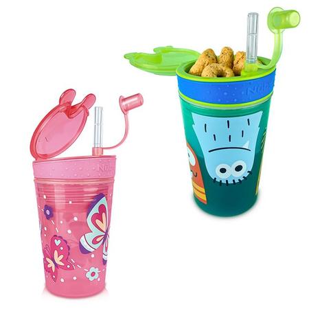 Copo 2 Em 1 Com Canudo E Porta Snack Tampa Higiênica 270ml Nuby Imagem de Copo 2 Em 1 Com Canudo E Porta Snack Tampa Higiênica 270ml Nuby
