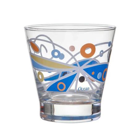 JOGO DE COPOS BAIXOS BOLAS COLORIDAS OCEAN GLASS VIDRO TRANSPARENTE 345ML 6  PEÇAS - Bomebarato