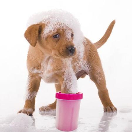 Imagem de Copo Cachorro Limpador Limpa Patas Patinhas Pet Banho Higiene Rosa