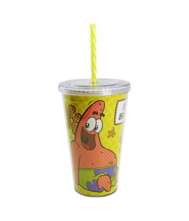 Copo Bob Esponja Amarelo 1 Litro Com Canudo E Fita Oficial