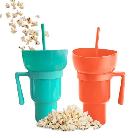 Copo Suporte Com Canudo Alça Porta Pipoca Kit Cinema Art House