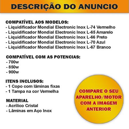 Copo de Liquidificador Compatível com Mondial Eletronic Inox