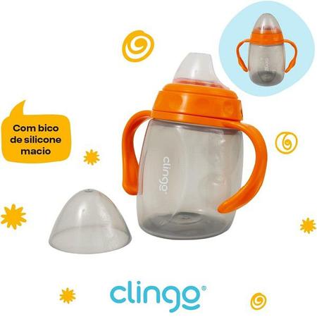 Imagem de Copo de Transição com ALÇA e Bico Silicone Laranja 220ML 6M+ Clingo