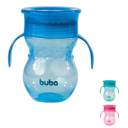 Imagem de Copo de Treinamento 360º Antivazamento com Alça 270 ml Azul Rosa Verde Buba