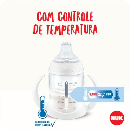 Imagem de Copo de Treinamento Com Alça Transição Nuk First Choice Controle Temperatura Rosa Menina 150ml 6 A 18 Meses Bebê Anticólica Bico Silicone Antivazament