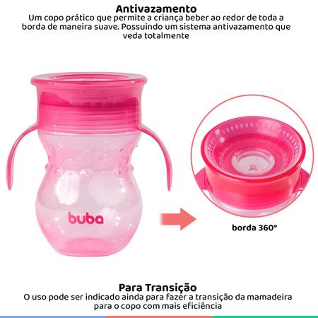 Copo De Treinamento Antivazamento 360° Com Alça P/ Bebê Rosa