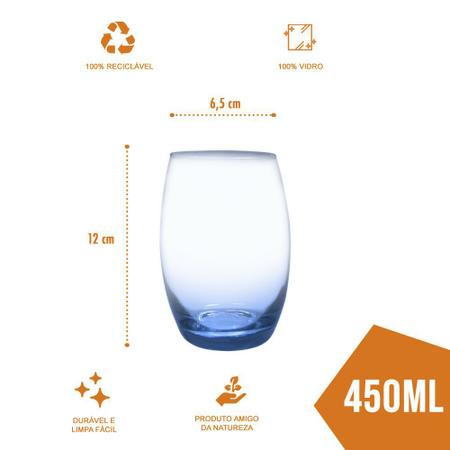 Jogo Copo De Vidro Azul Bellagio 450 Ml Com 6 Copos - Casa Linda