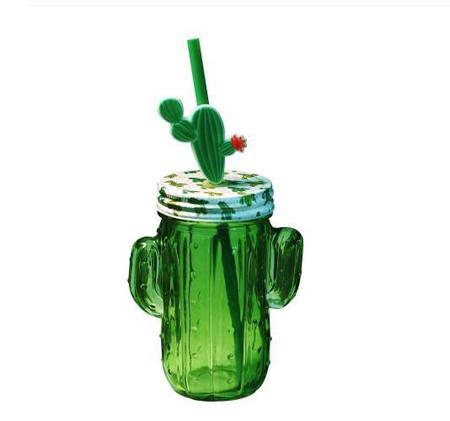 Imagem de Copo de Vidro com Canudo Modelo Cactus 410 ml - Vitrizi