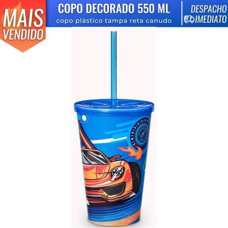 Imagem de Copo Decorado Infantil 550 ml Plástico c/ Tampa Reta e Canudo