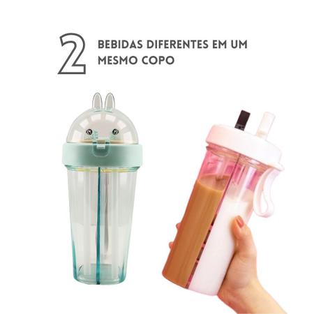 Imagem de Copo Duplo Garrafa Infantil Juvenil Adulto Duas Bebidas Água