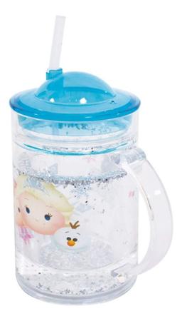 Imagem de Copo Liquído Infantil Menina Com Canudo Elsa Frozen Tsum