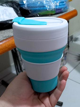 Imagem de Copo Retrátil Silicone 350ml Dobrável c/ Vedação Tampa Reutilizável Multiuso Livre de BPA p/ Água Café Chá Bebidas Quentes ou Geladas