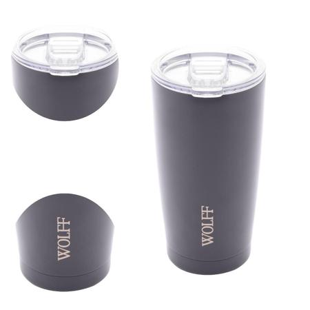 Copo Térmico De Aço Inox Cinza Com Tampa Parede Dupla 600Ml - Wolff Imagem de Copo Térmico De Aço Inox Cinza Com Tampa Parede Dupla 600Ml