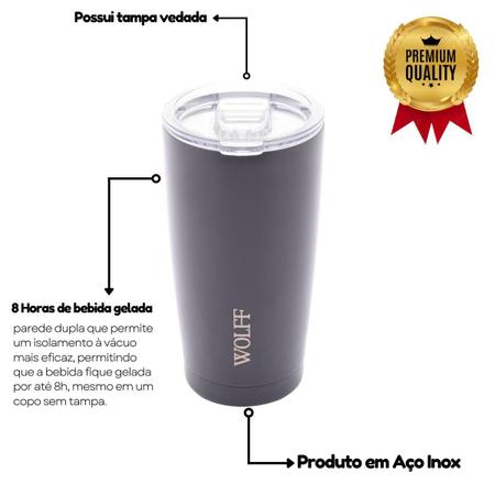 Copo Térmico De Aço Inox Cinza Com Tampa Parede Dupla 600Ml - Wolff Imagem de Copo Térmico De Aço Inox Cinza Com Tampa Parede Dupla 600Ml
