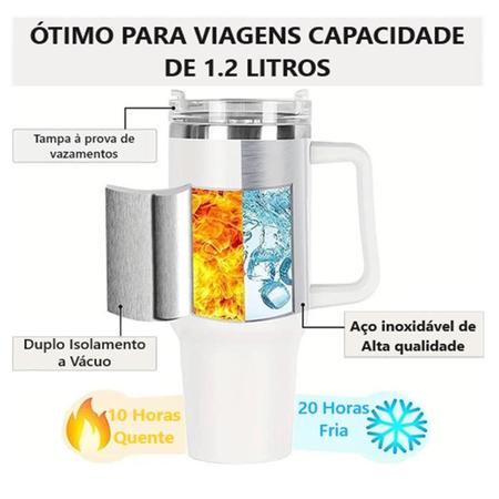 Imagem de Copo Térmico Grande 1200 Ml Canudo Parede Dupla Cor Azul Cla